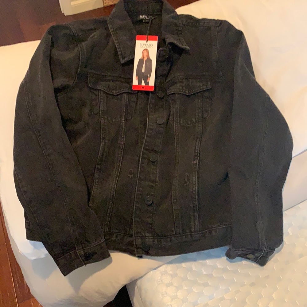 Never worn black distressed jean jacket